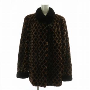 銀サガ Aren't ファーコート アウター 毛皮 シェアードミンク 襟ミンク ミドル 肩パッド 総柄