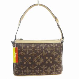 タグ付き ハンドバッグ ワンハンドル 漆 総柄 ディアスキン 茶 ブラウン /AE GY11