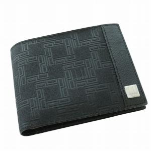 dunhill 二つ折り財布 レザー ロゴ エンボス加工 総柄 箱付き 黒 ブラック OG3070A /MW GY11
