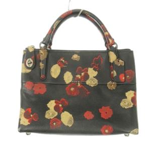 ハンドバッグ 2way ショルダーバッグ レザー ターンロック ロゴチャーム 花柄 総柄 黒 ブラック