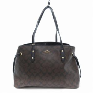 F57842 シグネチャー トートバッグ ハンドバッグ PVC ロゴ 茶 ブラウン /FT GY11