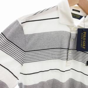 POLO GOLF RALPH LAUREN タグ付き ポロシャツ 半袖 ボーダー柄 M 白 ホワイト グレー 黒 ブラック /OU GY18