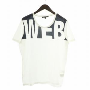 Tシャツ カットソー 半袖 クルーネック WEB プリント ロゴ S 白 ホワイト 紺 ネイビー 243846