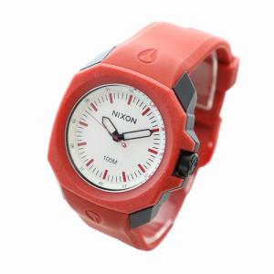 NIXON 腕時計 ウォッチ クォーツ 白文字盤 ロゴ ラバーベルト 赤 レッド GY18 /MQ
