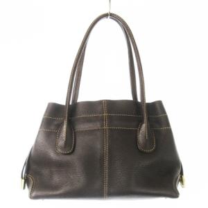 TOD'S ハンドバッグ レザー 革 シボ革 ステッチ ロゴ バッグモチーフチャーム 焦げ茶 ダークブラウン /CK13