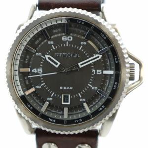 腕時計 ウォッチ クォーツ カレンダー付き 黒文字盤 ラウンド レザーベルト シルバー色 DZ-1716