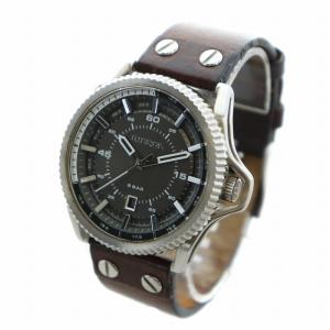 DIESEL 腕時計 ウォッチ クォーツ カレンダー付き 黒文字盤 ラウンド レザーベルト シルバー色 DZ-1716