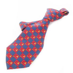 ネクタイ レギュラー シルク 絹 デスクライト柄 ブロックチェック 総柄 赤 レッド 紺 ネイビー /CK28