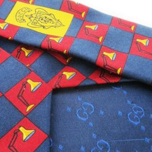 GUCCI ネクタイ レギュラー シルク 絹 デスクライト柄 ブロックチェック 総柄 赤 レッド 紺 ネイビー /CK28