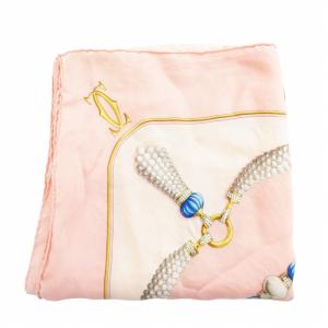 Cartier マストドゥカルティエ must de cartier スカーフ ストール 総柄 絹 シルク ピンク /HO