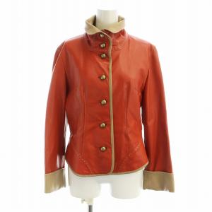 レザージャケット 長袖 シングル スタンドカラー 羊革 金ボタン 11 L 赤 レッド GY18 /MQ