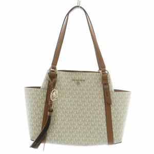 トートバッグ ハンド PVC レザー MKシグネチャー 総柄 マグネット ロゴ ゴールド金具 白 ホワイト