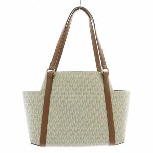 MICHAEL KORS トートバッグ ハンド PVC レザー MKシグネチャー 総柄 マグネット ロゴ ゴールド金具 白 ホワイト