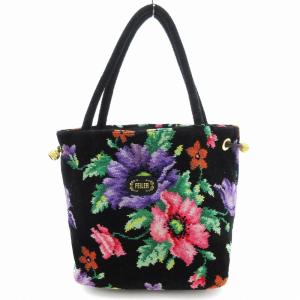 ハンドバッグ 花柄 シュニール織 黒系 /UO GY18
