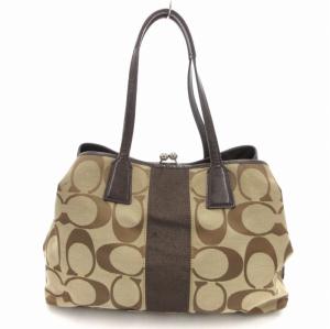 COACH F13533 トートバッグ キャンバス レザー シグネチャー ロゴ ベージュ 茶 ブラウン GY18 /TZ