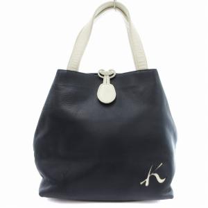 ハンドバッグ ロゴ レザー 紺 ネイビー /JS GY18