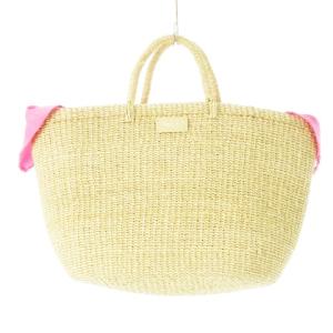かごバッグ ハンドバッグ 籐 天然素材 レザーロゴ 開閉リボン ピンク ベージュ /CK19 GY11
