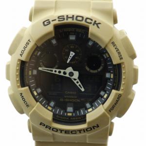 腕時計 ウォッチ クォーツ 黒文字盤 アナデジ カレンダー付き ロゴ 茶 ブラウン GA-100L GY18