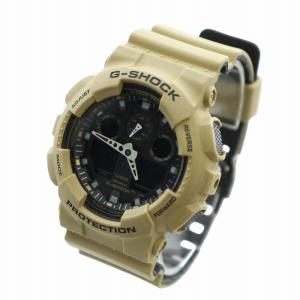 CASIO G-SHOCK 腕時計 ウォッチ クォーツ 黒文字盤 アナデジ カレンダー付き ロゴ 茶 ブラウン GA-100L GY18