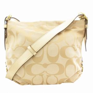 F15067 シグネチャー ショルダーバッグ 斜め掛け クロスボディ キャンバス レザー ベージュ /GV