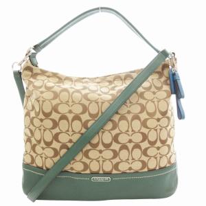 F23279 パーク シグネチャー ホーボー ハンドバッグ ショルダー 2WAY キャンバス レザー ベージュ