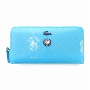 長財布 エナメル ロゴ ラウンドファスナー 総柄 水色 ライトブルー GY18 /TZ