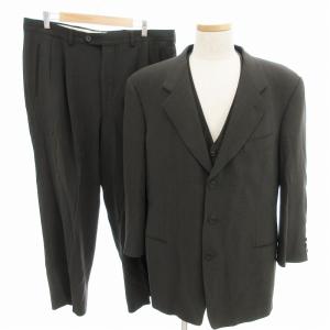 3ピースセットアップ スーツ ジャケット パンツ スラックス ジレ ベスト シングル 総裏地 52 カーキ