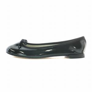 Repetto バレリーナシューズ フラットシューズ エナメル レザー ラウンドトゥ リボン 38 24cm 黒 ブラック