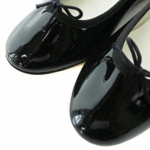 Repetto バレリーナシューズ フラットシューズ エナメル レザー ラウンドトゥ リボン 38 24cm 黒 ブラック