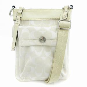 美品 ショルダーバッグ ポシェット シグネチャー キャンバス レザー アイボリー 6442 /AE GY18