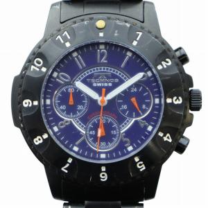 腕時計 ウォッチ クォーツ クロノグラフ 青文字盤 ロゴ 黒 ブラック TBM681 GY11 /MQ