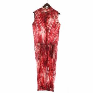 オールインワン ノースリーブ ロゴ ストライプ パンツ 総柄 絹 シルク 34 赤 レッド GY11 /MQ