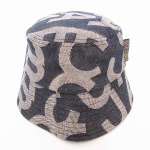 帽子 バケットハット デニム生地 ロゴ柄 XS S 青 ブルー 白 ホワイト /UD GY11