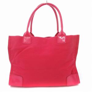 TORY BURCH トートバッグ エナメルハンドル キャンバス ロゴ ピンク /JS GY11