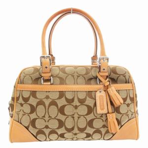COACH F08K05 シグネチャー ハンドバッグ ミニボストン 肩掛け キャンバス レザー 茶 ブラウン /GV