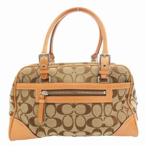 COACH F08K05 シグネチャー ハンドバッグ ミニボストン 肩掛け キャンバス レザー 茶 ブラウン /GV