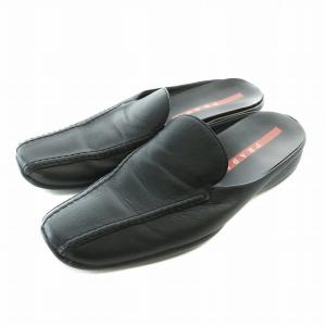 スリッポン ローファー レザー スクエアトゥ ロゴ 38 25cm 黒 ブラック /XZ GY18
