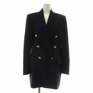 テーラードジャケット カシミア ダブル 6B 総裏地 肩パッド ピークドラペル 金ボタン 36 M 紺