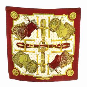 カレ90 SELLES A HOUSSE カバーへの腰かけ スカーフ 絹 シルク ロゴ 総柄 赤 レッド