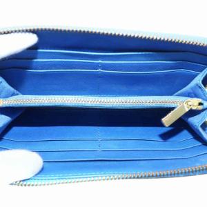 TORY BURCH 長財布 PVC レザー ラウンドファスナー 総柄 ロゴ ゴールド金具 青 ブルー 白 ホワイト /XZ