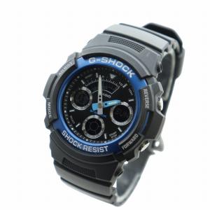 CASIO G-SHOCK 腕時計 ウォッチ クォーツ 黒文字盤 カレンダー付き アナデジ ロゴ 黒 ブラック AW-591 GY18