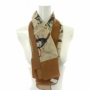 大判 ストール スカーフ シルク 絹 ロゴ 動物 地図 総柄 茶 ブラウン  ベージュ /MP GY18