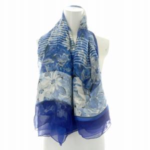 ECHARPES エシャルプ 大判 ストール スカーフ ストライプ フラワー 花柄 ロゴ 総柄 青 ブルー
