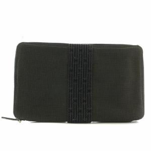 HERMES エールラインパースGM 長財布 キャンバス ラウンドファスナー Hロゴ 総柄 黒 ブラック /XZ GY11