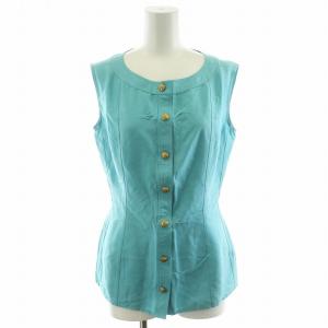 シャツ ブラウス ノースリーブ ノーカラー シルク 金ボタン 36 S 水色 アイスブルー /MW GY18