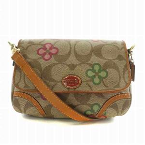 ショルダーバッグ PVC レザー シグネチャー 花柄 総柄 ロゴ 茶色 ブラウン /XZ GY18