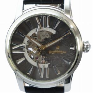 腕時計 ウォッチ 自動巻き スケルトン ラウンド レザーベルト 21石 ローマン ロゴ シルバー色 OR-0011N