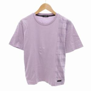 美品 Tシャツ カットソー ロゴ パッチ 切替 チェック柄 半袖 M 紫 パープル /HO GY18