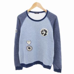 スウェット トレーナー ロゴ ワッペン バイカラー M 青 ブルー /HO GY18