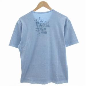 Papas 美品 Tシャツ 半袖 カットソー プリント ヘンリーネック 48 M 青 ブルー /OU GY18